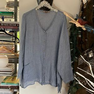 Beautiful light blue Flax Linen top, 2G, XXL, 2X